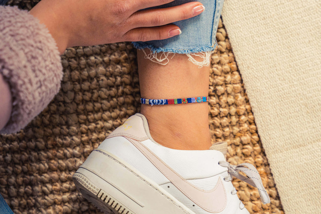 Boho Surfer Anklet Flat - Blue Ethno