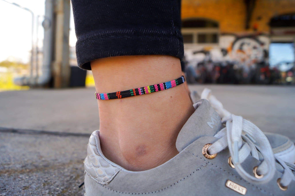 Boho Surfer Anklet Flat- Black-Pink