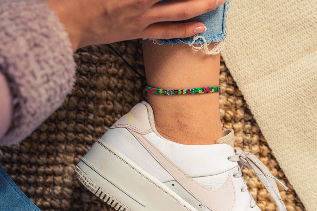 Boho Surfer Anklet Flat - Green Ethno