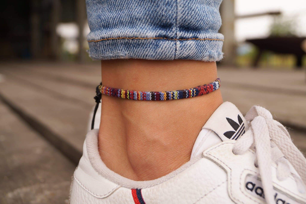 Boho Surfer Anklet Flat - Dark Multi Color