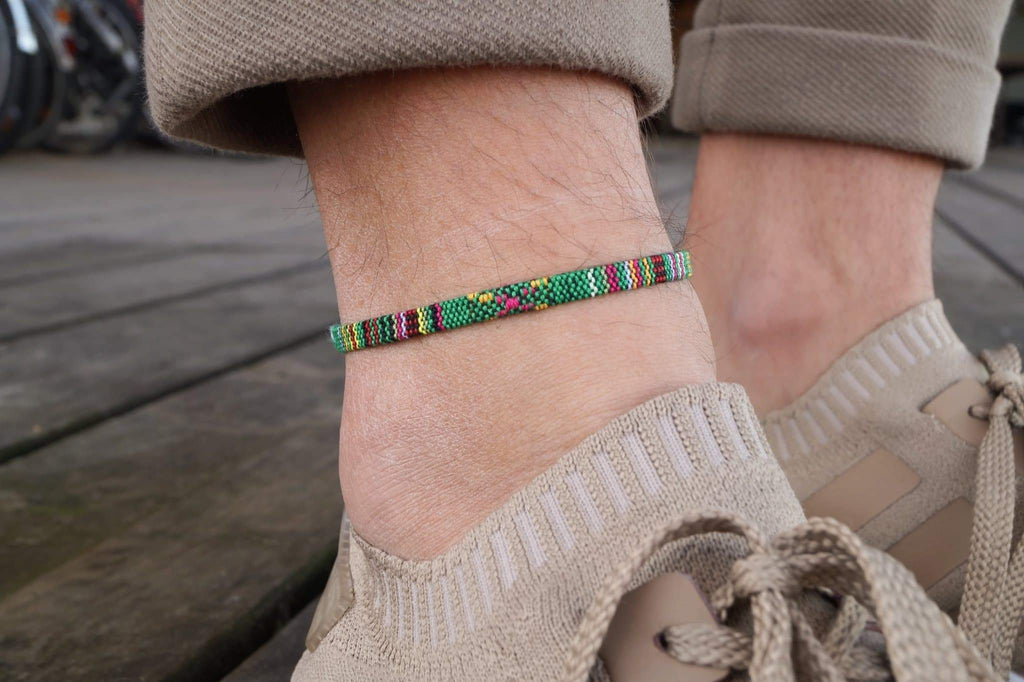 Bali Boho Flat Anklet - Green Ethno